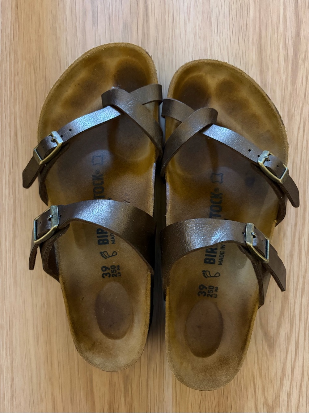 Birkenstock Brown Leather Kids Cross-Strap Slide Sandals